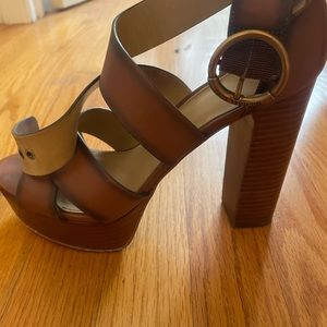 Womens Michael Kors Brown Leather Strappy Platform Sandals Size 7.5